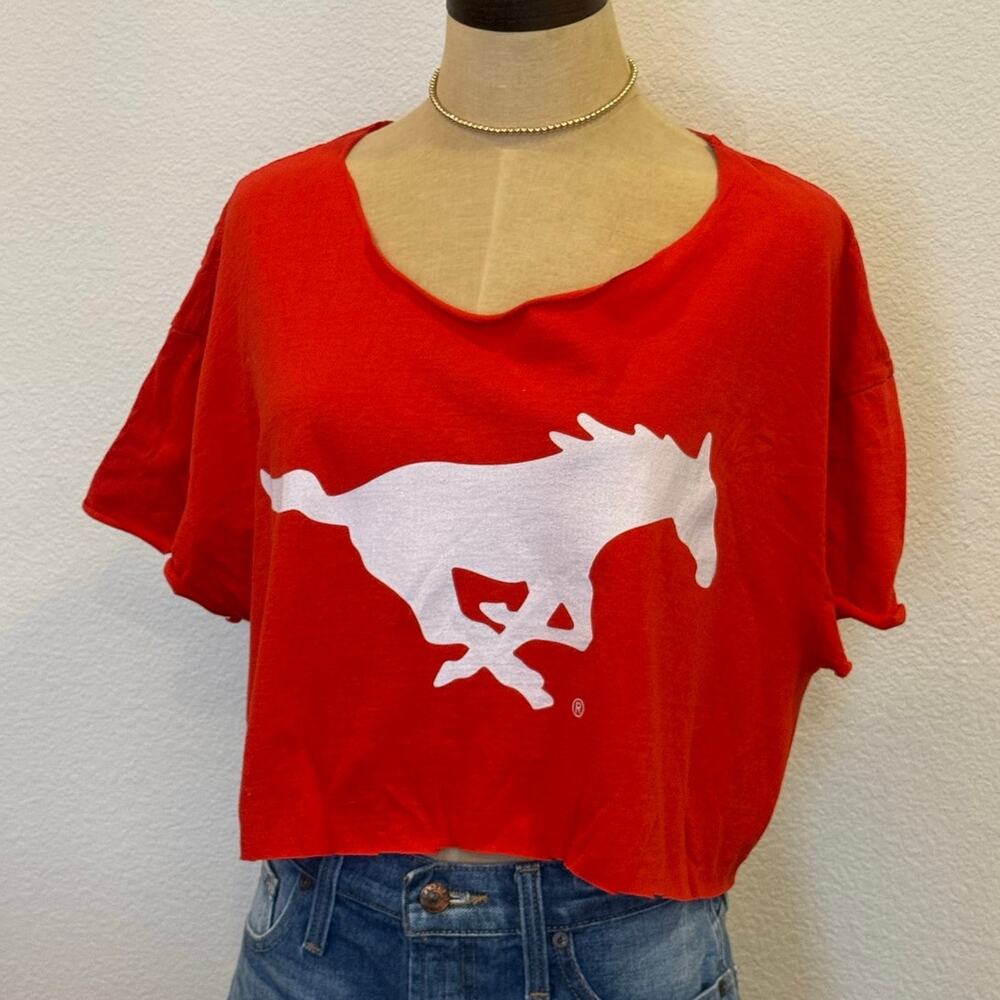 SMU Southern Methodist University Mustangs Cropped Tee T-Shirt L